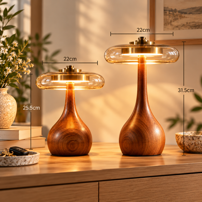 French Retro Timber & Glass Lamp