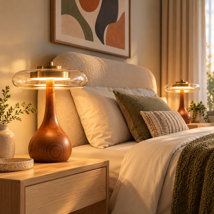 French Retro Timber & Glass Lamp