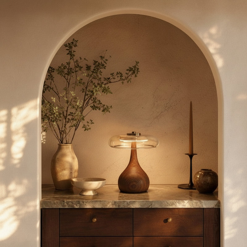 French Retro Timber & Glass Lamp