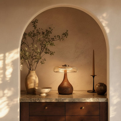 French Retro Timber & Glass Lamp