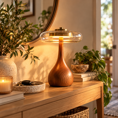 French Retro Timber & Glass Lamp