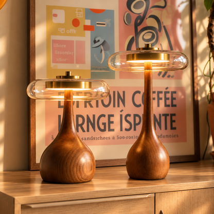 French Retro Timber & Glass Lamp