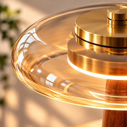 French Retro Timber & Glass Lamp