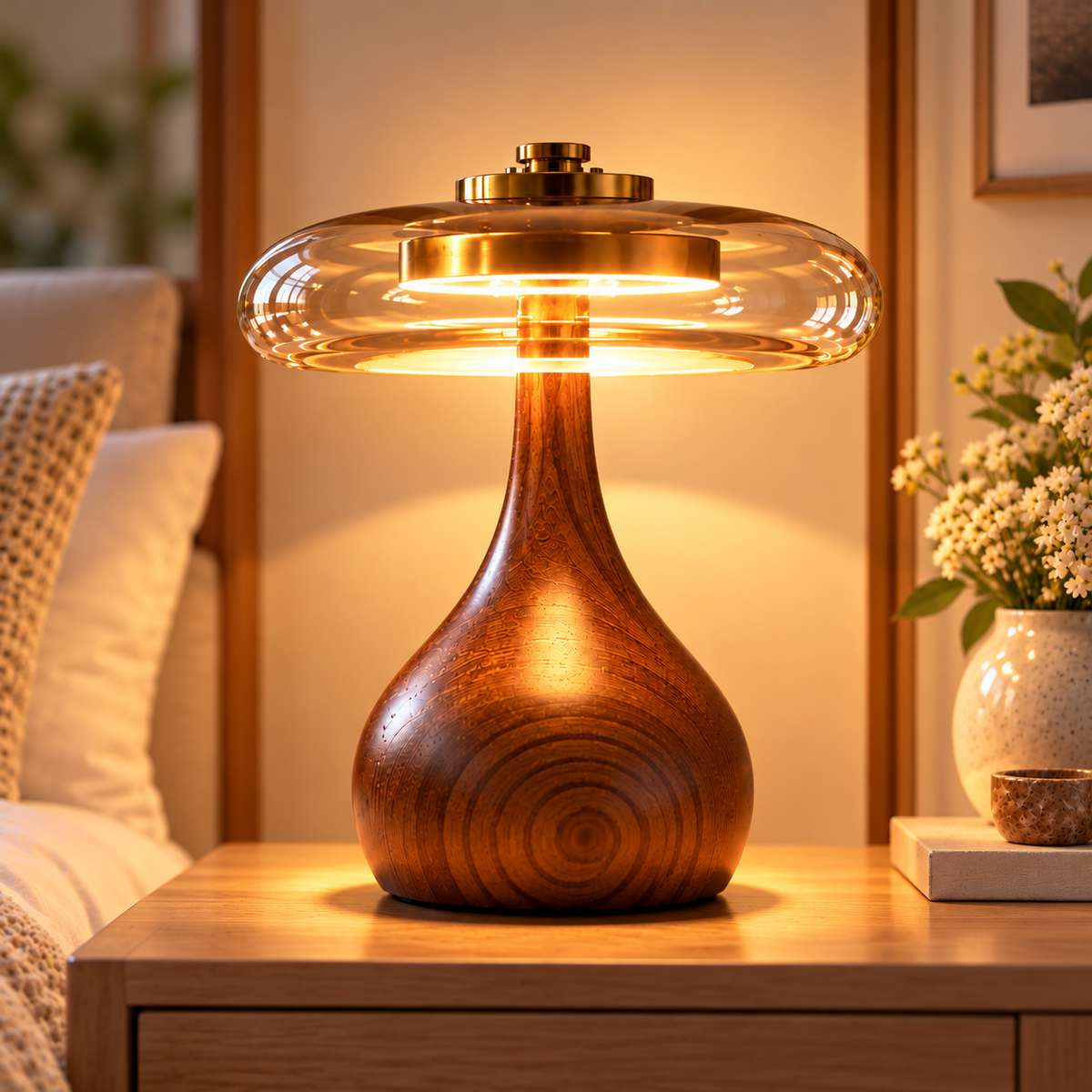 French Retro Timber & Glass Lamp