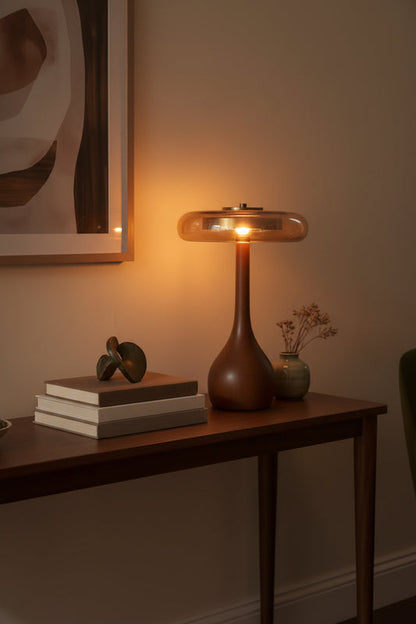 French Retro Timber & Glass Lamp