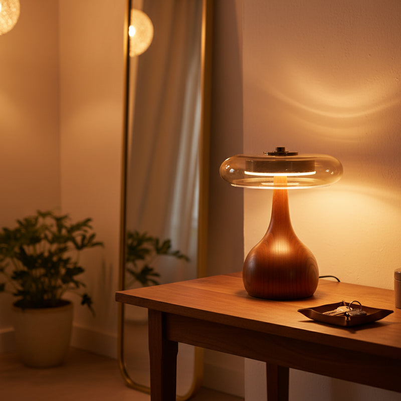 French Retro Timber & Glass Lamp